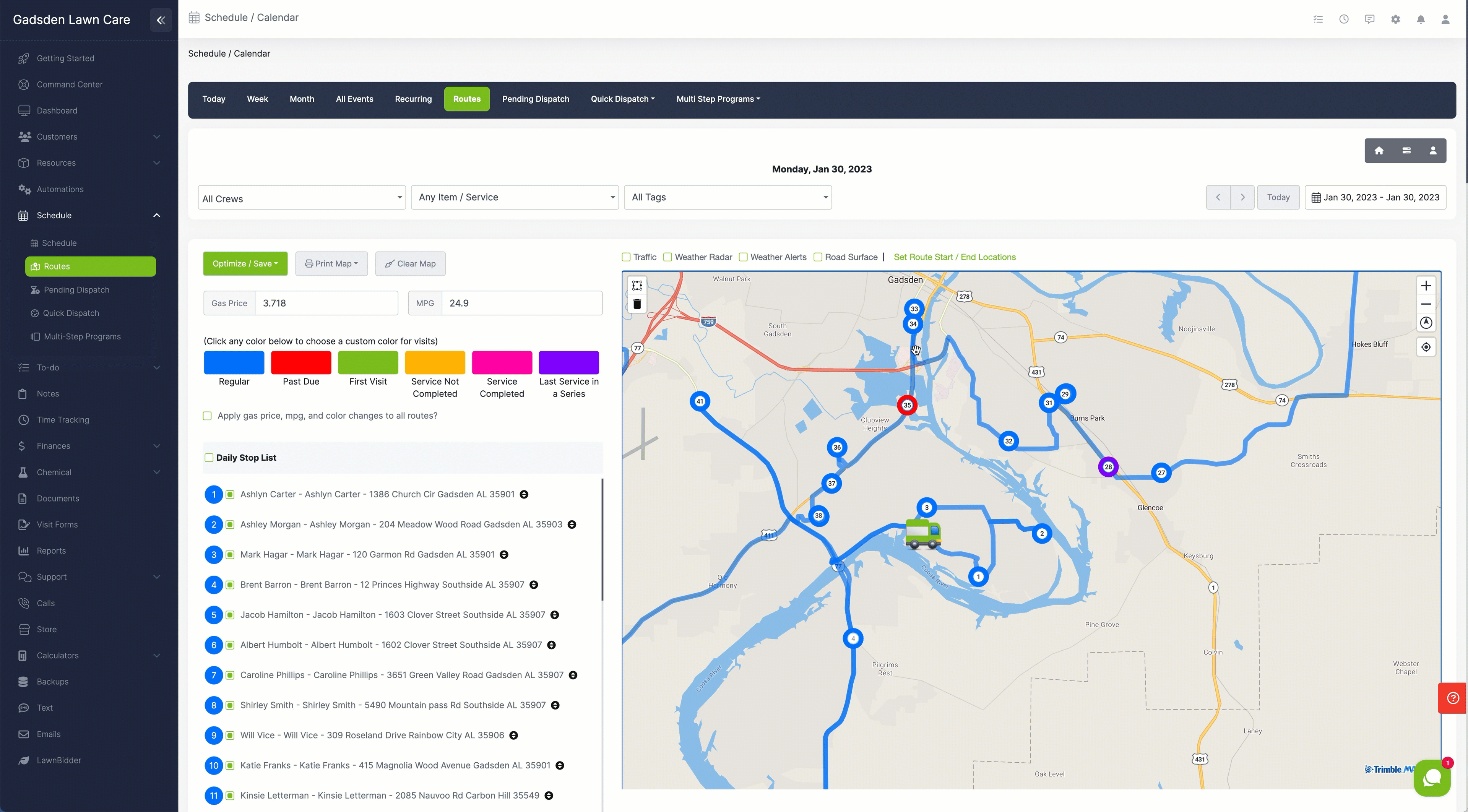Lawn care routes and mapping.
