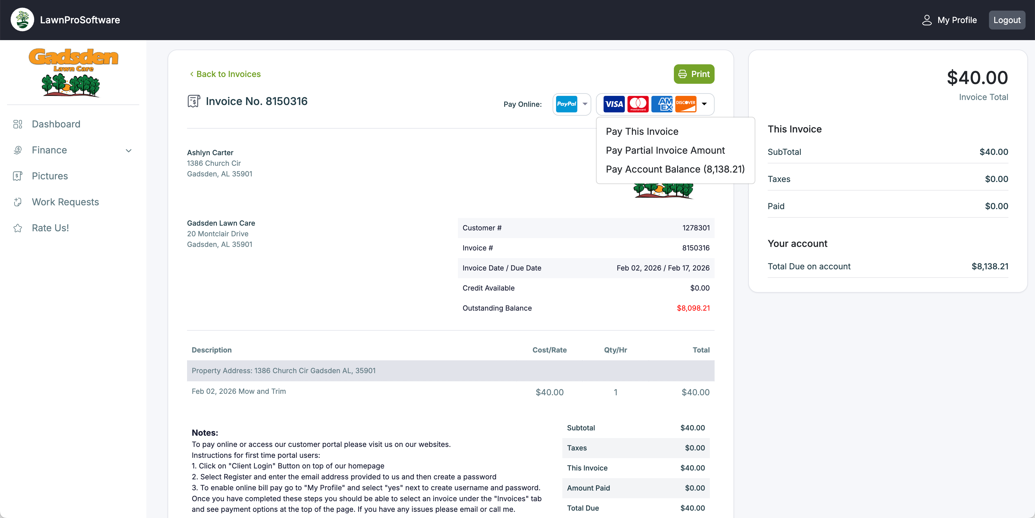Credit card payment processing showing charge card interface with saved card and payment amount