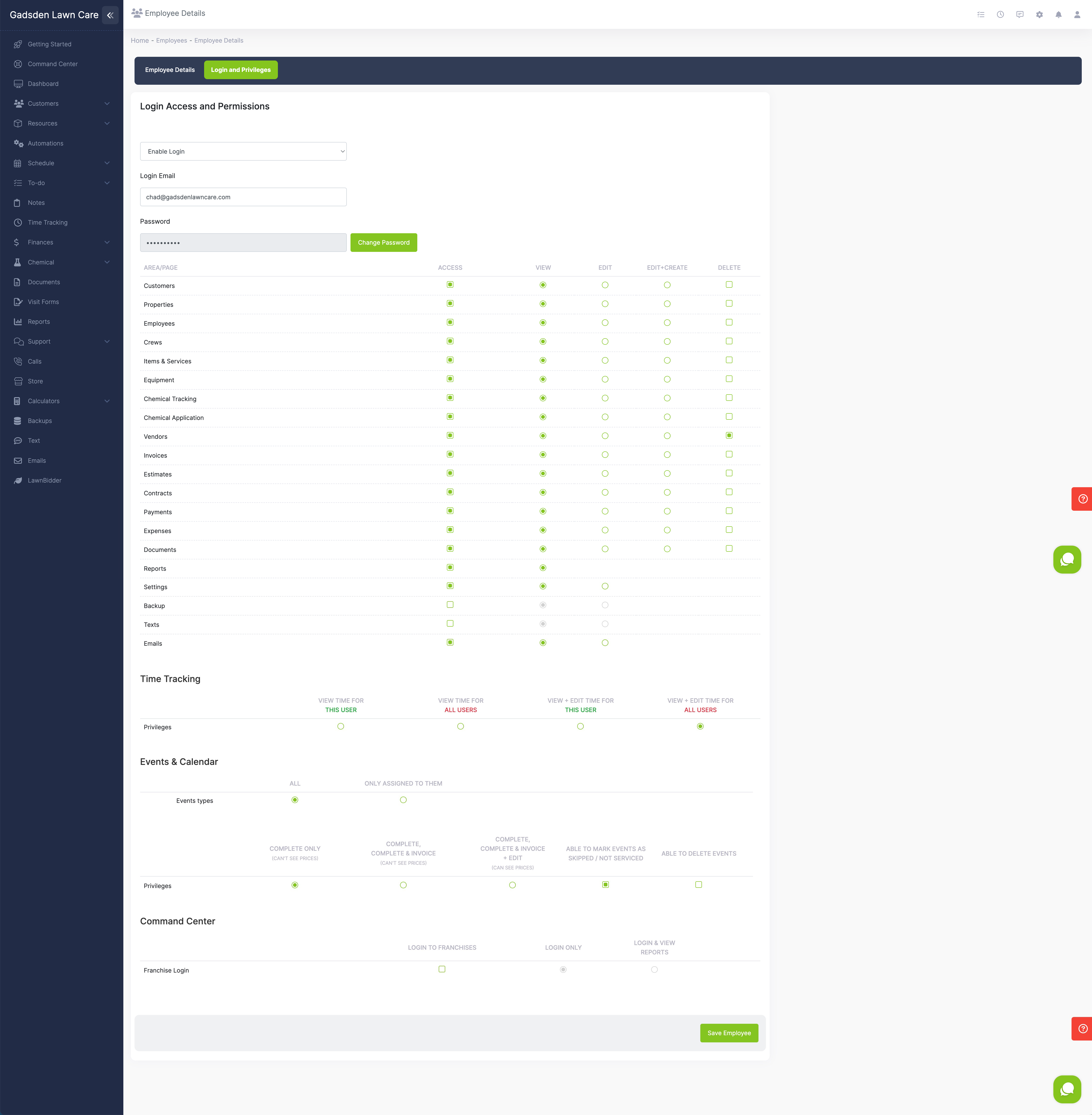 lawn care software with multi-user logins