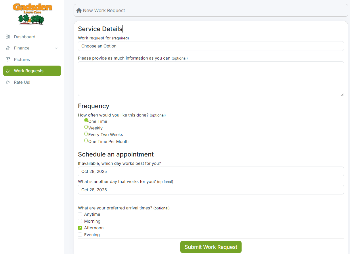 Client Portal service request