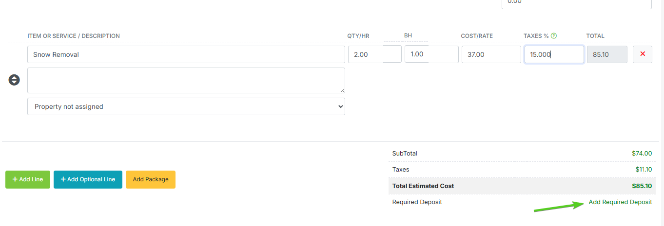 Collect deposits on estimate approval