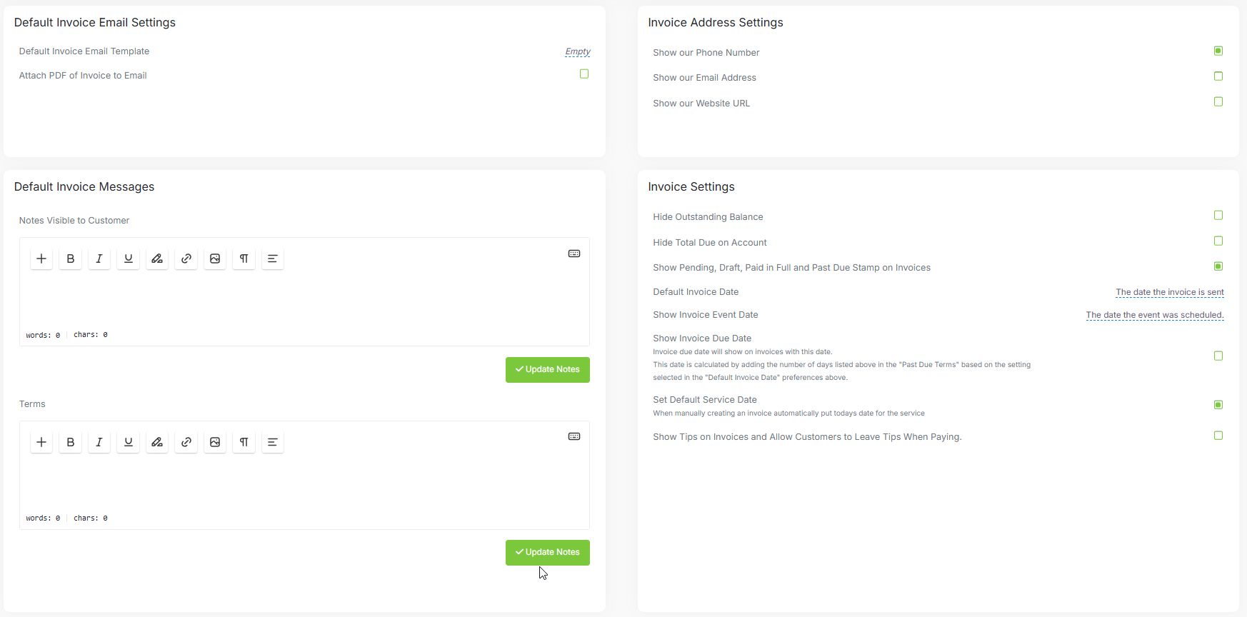 Invoice branding and settings