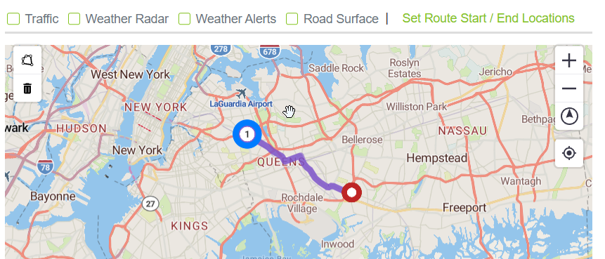 Map overlays for weather, traffic, and road surface
