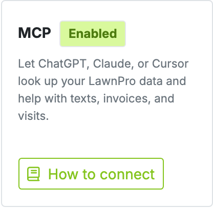 The MCP tile in LawnPro settings