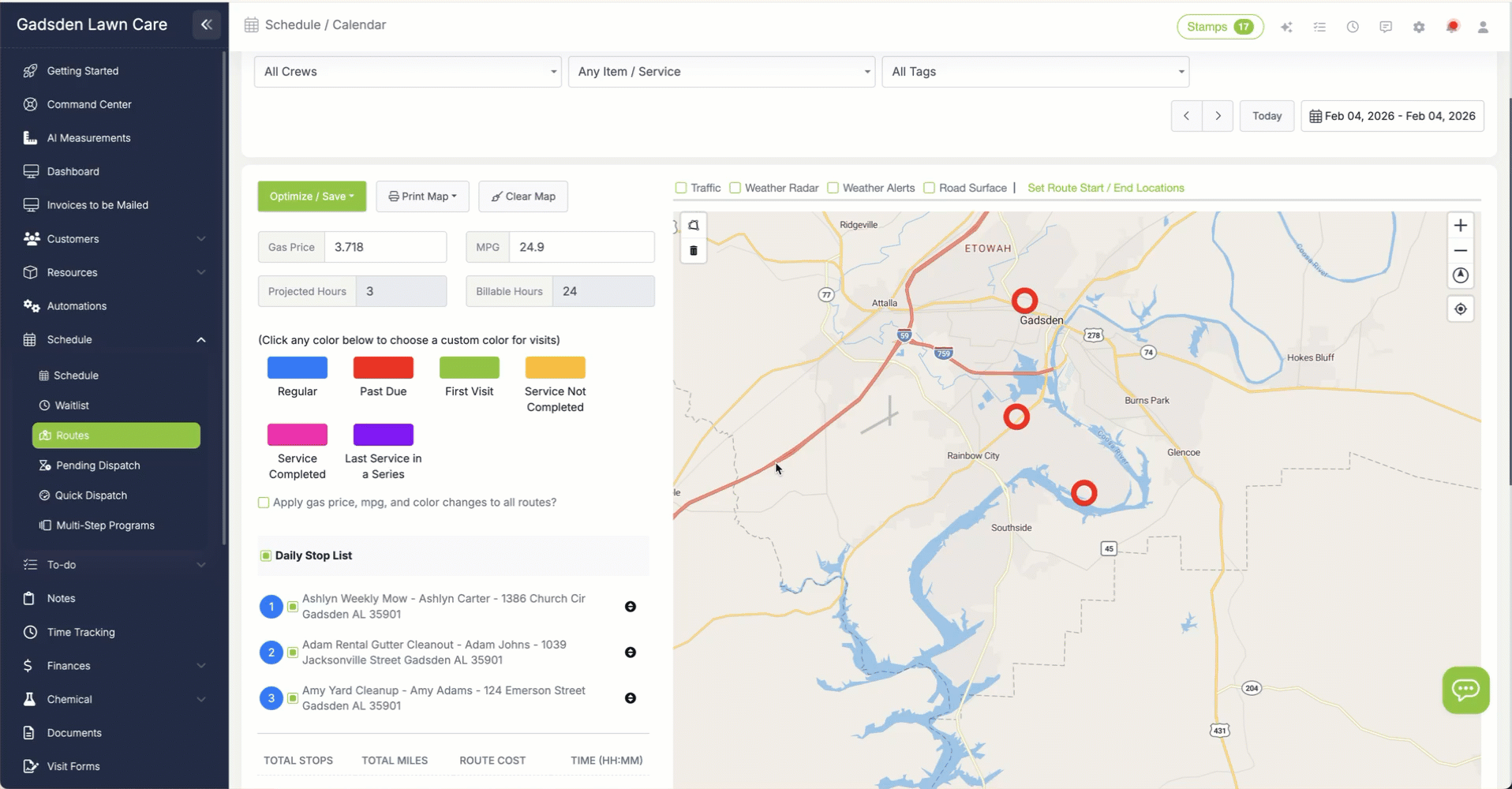 Drawing a polygon lasso on the route map to select all stops within a neighborhood
