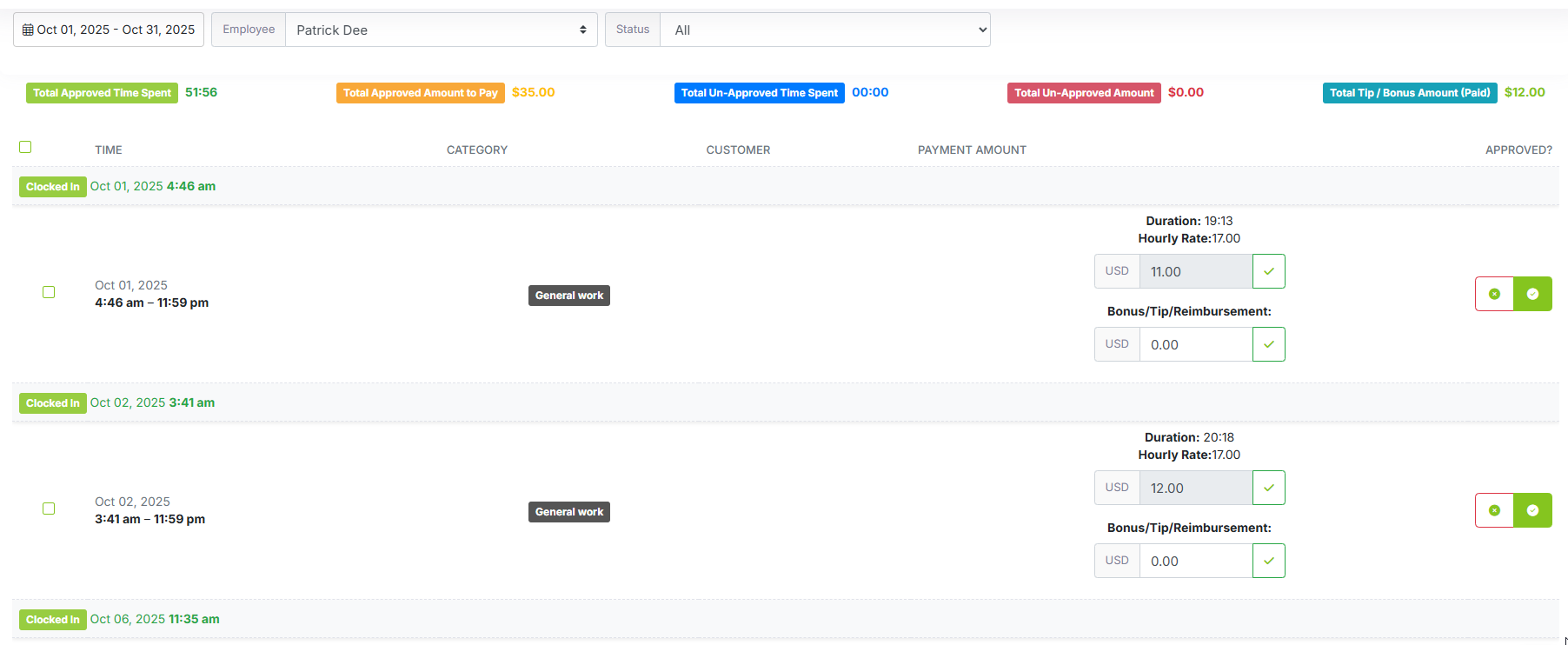 Time approval workflow