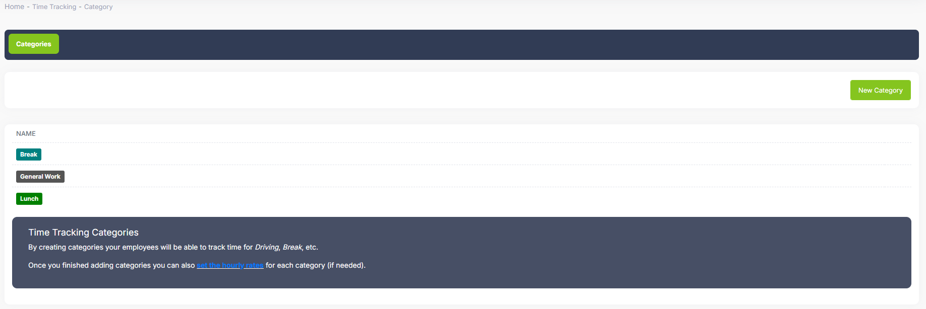 Time categories for classification