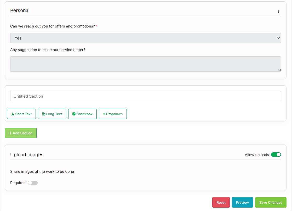 Customize Work Request form